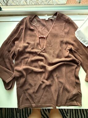 Brown Mesh Knit Dress – Greek Style / Sheer Layering Piece